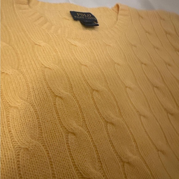 POLO RALPH LAUREN 100% Cashmere Cable Knit Crew Neck Sweater Yellow - Picture 5 of 12